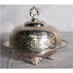 American silver plate repousse dome covered butter