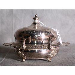 American silver plate dome covered repousse butter