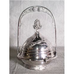 American silver plate basket form dome covered but