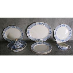 9 pieces of blue and white English porcelain by All