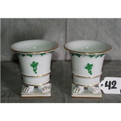Pair of Herend porcelain footed vases. H:3" .