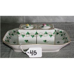 Herend porcelain painted ink well. L"8" .