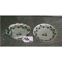 Herend porcelain leaf form handled dish and Herend