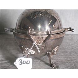 American silver plate rolled dome covered butter d