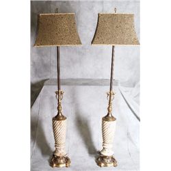 Pair of gilt metal and wood floor lamps