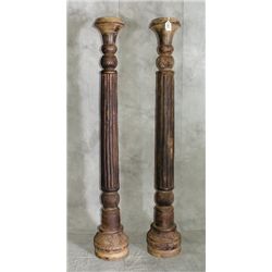 Pair large 19th C wood pricket sticks
