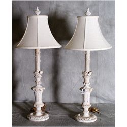 Pair antique single light Italian wood lamps