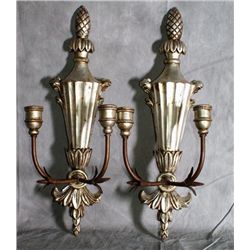 Pair of Italian wood carved painted 2 light wall s
