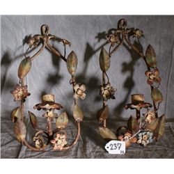 Pair of painted iron single light wall sconces