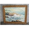Image 1 : Oil on canvas of waves crashing the rocks signed l