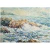 Image 2 : Oil on canvas of waves crashing the rocks signed l