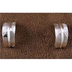 Navajo Indian Sterling Silver Feather Hoop Earrings