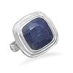 Sterling Silver Square Sapphire Ring