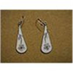 Sterling Silver Flower Inlay Earrings, Signed Alpaca Mexico 2” Length