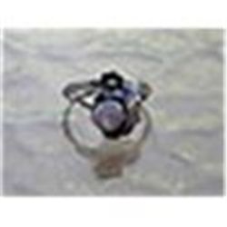 Vintage Navajo Squash Blossom Silver & Mother of Pearl Ring