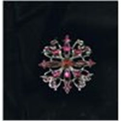 Vintage Silver/silvertone  Broach/Pin  2" Round Swirl Design with Pink Rhinestones/crystals Pretty