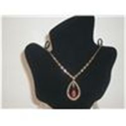 Goldtone  Rhinestones Topaz Pendant Necklace Signed