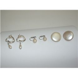 3 Pair Faux Pearl Earrings  Clasp Style
