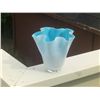 Image 1 : 2010 - Murano Vase (Handkerchief) Fazzoletto vase with ruffled edges. Light blue encased in lattimo 