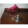 Image 1 : 2039 - Cranberry glass single epergne with crystal applique that fits in silver stand. Inserted tip 