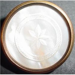 3021 - Golden Age (1800-1850) button, carved pearl centre, 1”, backmarked Warranted Superior Quality