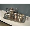 Image 1 : 2133 - Silver plate tea service, broken handle on jug, another cream and sugar and trayanother cream