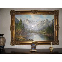 5091 - Josef Brantler, mountain scene, oil on canvas, signed, 23" x 35"signed, 23" x 35"