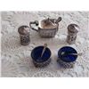 Image 1 : 2214 - Sterling Lot: Salts with cobalt liners, salt spoo