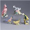 Image 1 : Five STANGL birds; a yellow Warbler (#3447), a Cerulean Warbler (#3456), a small Cockatoo (#3405S),