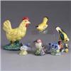 Image 1 : Six STANGL birds; a Titmouse (#3592), a yellow hen (#3446), a Red-faced Warbler (#3594), a yellow Wa