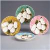 Image 1 : Four STANGL oyster plates, one pink, one yellow, one green, and one blue. Minor nick to one. Marked.