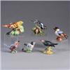 Image 1 : Six STANGL birds; a Blackpoll Warbler (#3810), a Brewers Blackbird (#3591), a Cliff Swallow (#3852),