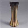 Image 1 : FULPER corseted vase covered in a Cat's Eye flambe glaze. Ink racetrack mark. 8" x 3" Est.  150 - 25