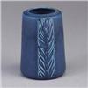 Image 1 : ROOKWOOD Production tapering vase, 1929, covered in a dark blue mat glaze with molded peacock feathe