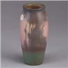 Image 1 : ROOKWOOD Scenic Vellum vase with landscape on a shaded rose background. Extensive repair to crack at
