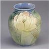Image 1 : ROOKWOOD bulbous porcelain vase, 1943, with waterlilies in relief on a pale blue ground. Flame mark/