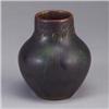 Image 1 : ROOKWOOD Carved Mat bulbous vase by Janet Harris, 1914, covered in a deep purple mottled glaze. Flam