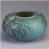 Image 1 : Early VAN BRIGGLE squat vessel, 1913, embossed with pine cones on a robin's egg blue ground. Several