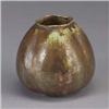 Image 1 : BROUWER flame-painted bulbous vase in shades of umber and brown. Wishbone mark. 4 1/4" x 4" Est.  45