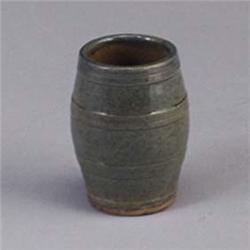ROBLIN barrell-shaped cabinet vase covered in a fine speckled blue glaze. Impressed ROBLIN. 2 1/4" x