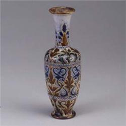 ROYAL DOULTON vase with stylized enameled design. Impressed ROYAL DOULTON/etched EDL-SOG-T-AG. 10 1/
