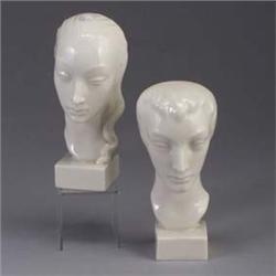 Pair of LENOX bookends with the bust of a man and woman. Green ink stamp. 9" x 3 1/4" each Est.  250