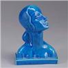 Image 1 : AMERICAN ART AND CLAY COMPANY bust of a woman covered in a bright blue glossy glaze. 1/2" hairline t