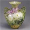 Image 1 : LENOX BELLEEK urn decorated by E. ORRISON, 1912, china-painted with chrysanthemums on a green ground