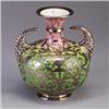 Image 1 : Fine and rare WILLETS Belleek urn with silver overlay, on a pink to green ground, with reticulated h
