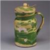 Image 1 : French lidded pot, 19th century, covered in a mottled green and yellow glaze. Some chips and losses