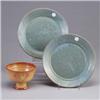 Image 1 : Three North Carolina pieces; two SEAGROVE dinner plates covered in a mottled turquoise matte glaze (