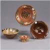 Image 1 : Four 19th century ceramic pieces; three bowls and a small dish with pinched design. One bowl in as-i