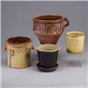 Image 1 : Four 19th century pieces; two crocks, one vase, and a planter. Several chips, lines, cracks to each