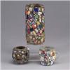 Image 1 : Three French pique-assiette pieces; a cylindrical vase, a spherical vessel, and a mug. One stamped F